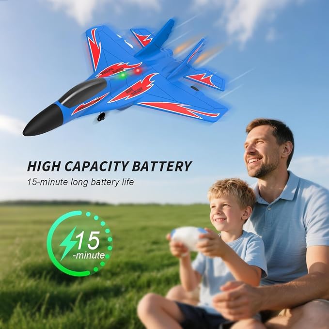 Foam Remote Control Wireless Airplanes RC Planes Remote Control Fighter Toys 2CH 2.4Ghz RC Fighter Jet with Light Hobby Rc Airplanes Easy to Fly for Kids Boys Adults(Blue)