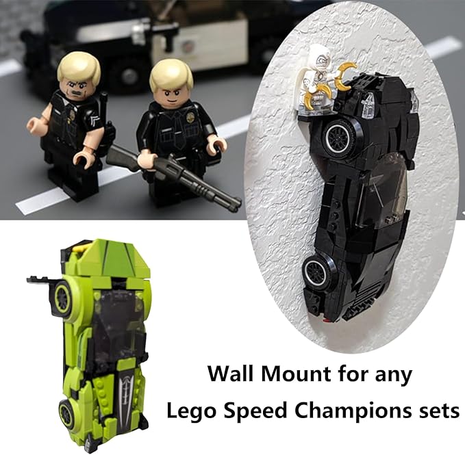 TEYOUYI 24PCS Wall Mount for Any Lego Speed Champions Sets Wall Bracket for Lego Speed of Champions with a Base for The PilotWall Mount for Brick Cars and Figure Black