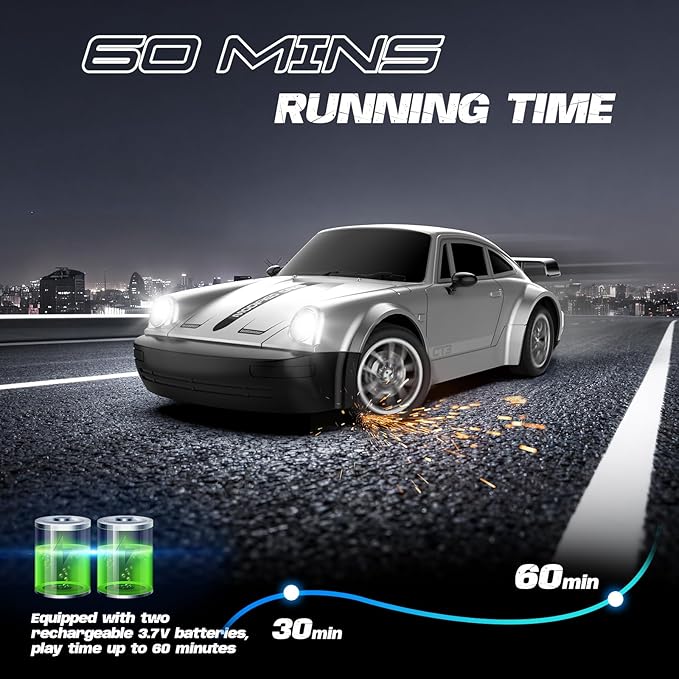 RC Drift Car 1:24 Scale Remote Control Car with LED Lights 20KM/H 4WD High Speed RC Cars Racing and Drifting Dual-Mode Toy Car Idea Gift for Adults and Kids Silver