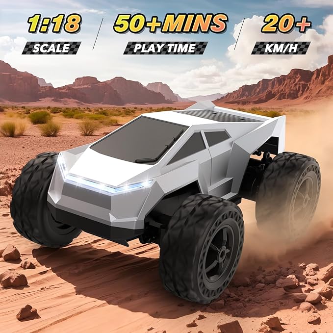 1:18 Scale Remote Control Car Truck 2.4GHz All-Terrain RC Car Toy with LED Lights Boy Toys Monster RC Trucks Birthday Gifts for 4 5 6 7 8 9 10 Year Old Boys Age 4-6 6-8 8-12