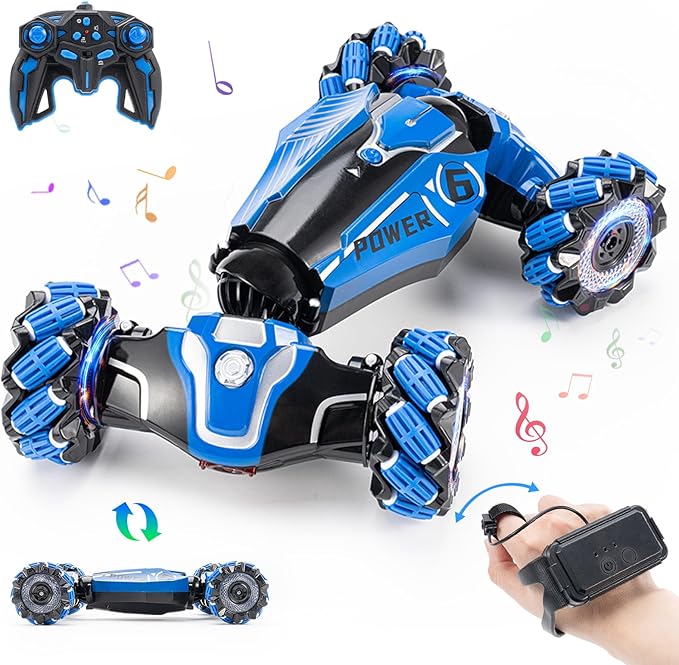 RC Stunt Car 2.4GHz 4WD Drive Remote Controlled Gesture Sensor Toy Car Hand Remote Control car with 360° Flipping Light and Music Children's Toys for Boys and Girls Aged 5-13