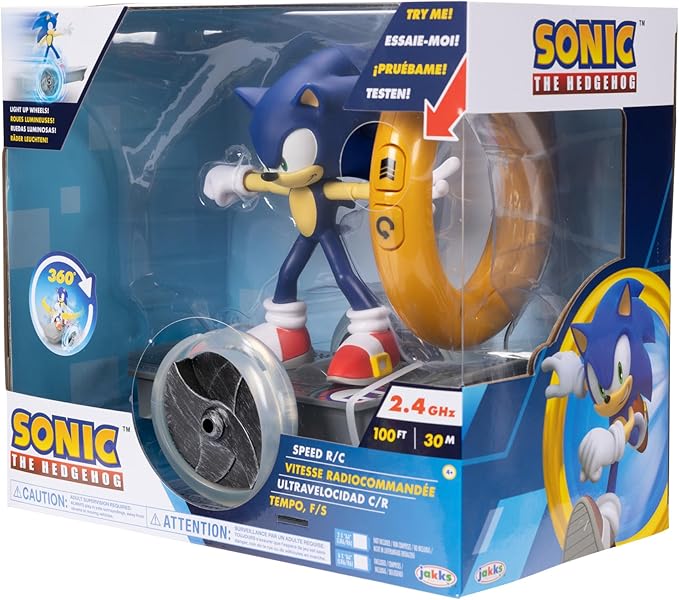 JAKKS Pacific Sonic The Hedgehog Speed RC Skateboard Vehicle with Gold Ring Controller – Light Up Wheels &amp 360 Spins Turbo Mode for Extra Boost 2.4GHz 100FT Range