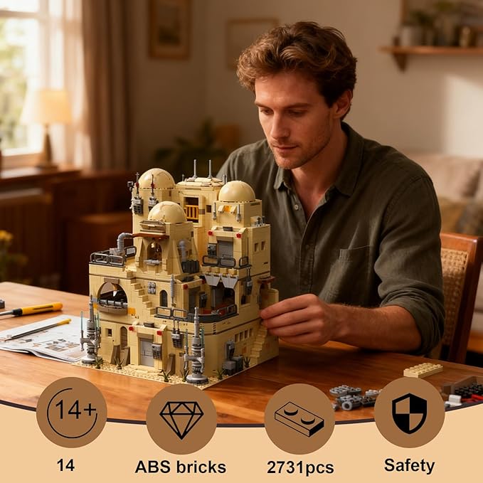 Space Wars Building Set for Adults Tatooine Cantina Modular Building Movie Desert House Architecture with Gift Box &amp Figures Collection for Home Office Decor (2731 Pcs
