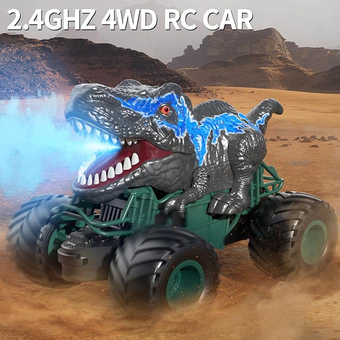 Bennol 2.4GHz Dinosaur Remote Control Cars Toys for Kids Boys 4-7 5-7 8-12 RC Dinosaur Car Toys with Light Sound Spray Indoor Outdoor Toys Gifts for 3 4 5 6 Year Old Boys RC Car Toys for Boy