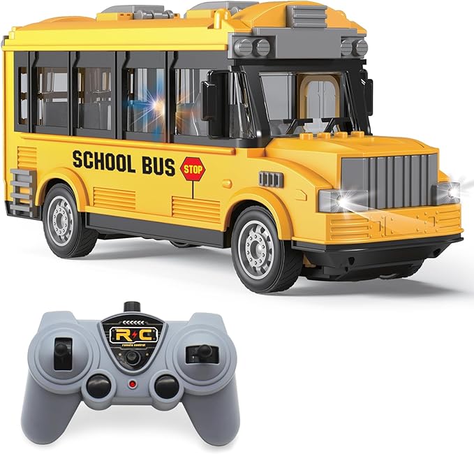 Dollox 1/30 RC School Bus 2.4G Remote Control School Car 4 Channel City Classic Bus Toy Electronic Vehicles Opening Door for Toddlers with Lights (School Bus)