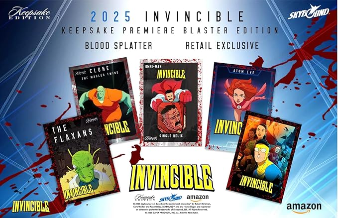 2025 Invincible Season 1 Keepsake Premiere Blaster: 8 Packs Per Box One Guaranteed Relic Chase Rare Autos and Patches