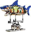 Mechanical Shark Building Set with LED Light 687 PCS Movable Ocean Animal with Display Stand Sea Fish Building Block Toy Home Decor Gift for Adults Teens Kids Boys Ages 12+