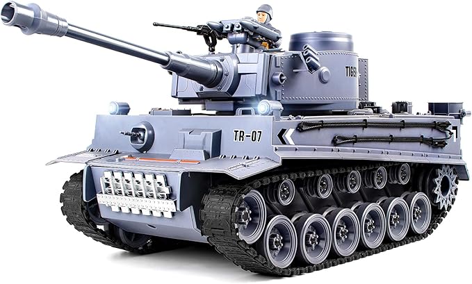 1/18 Remote Control Tank German Tiger - Gray RC Tank Thats Shoots BBS 60 Minute Playing Time Smoke Sound LED Lights Excellent Gift for Kids and Adults