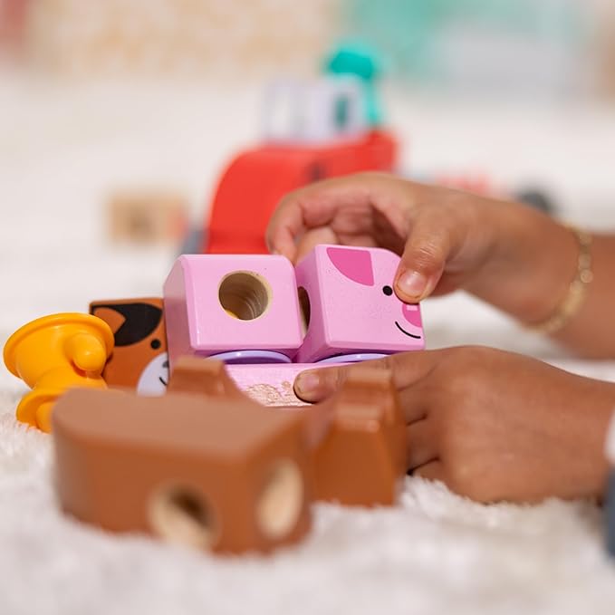 Melissa &amp Doug Blockables™ Farm and Farm Friends 2-Pack Bundle Connectable Wooden Building Blocks Preschool Play Set Toy