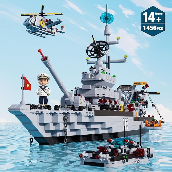 Battleship Building Set for Boys 8-14 6-in-1 Military Boat and Ship Navy Warship Toys Model Kits Construction Birthday for Adults Men Teens Age 8-1214+ (1456+ PCS)