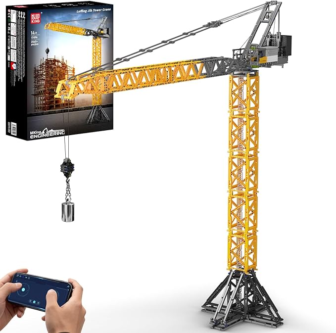 Mould King 17096 Luffing Jib Tower Crane Building Block Set Large Technical Construction Vehicles Crane Truck Model with Motors/APP Remote Control Collectible Set for Adults &amp Teens 14+ Gift (25