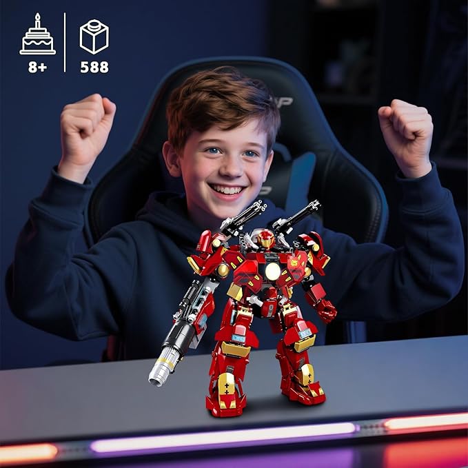 Mech Robot Transforming Building Blocks Set for Adults Red City Protector Mecha Model Action Figures Cool Creative Robots STEM Toys Gift for Teens Boys 588 Pieces