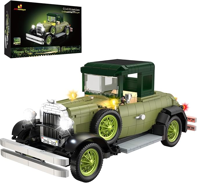 JMBricklayer Vintage Cars Building Sets for Adults with Lights 50001 Classic Retro Model Car Kits Antique Cars Collectible Display Decorations Building Toys Gifts for Men Women Boys Girls(1297 PCS)