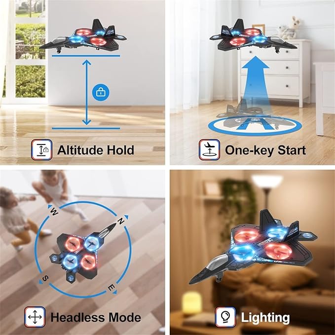 2023 New V17 Jet Fighter Stunt RC Airplane Drop-Resistant Remote Control Aero Jet Drone with 360° Stunt Spin Gravity Sensing ＆ Lights RC Fighter Jet Planes Easy Fly RC Glider for Beginner (Silver)