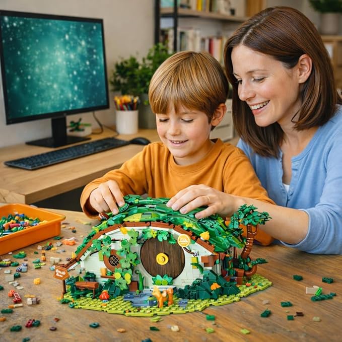 Bag End Dwarf Hole Building Blocks Set (1088 PCS) - 35x27x15cm Model with Interior LED Light Working Doors - Collectible Display Cabin blokcs