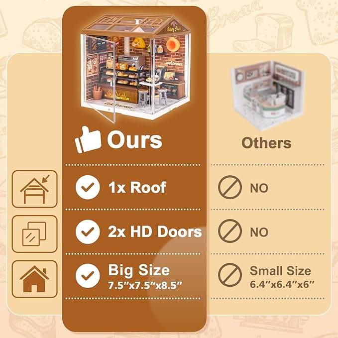 LED Building Blocks for Adults 1:24 DIY Miniature Dollhouse Kits with Roof &amp Dustproof Cover Tiny House Toy Building Sets for Kids Ages 8-12-15 Birthday Hobbies Gift for Men Women Boy Girl