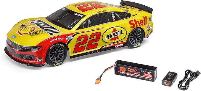 Losi 1/12 NASCAR RC Race Car Joey Logano No. 22 2025 Shell-Pennzoil Ford Mustang 2S AWD RTR Brushed On-Road Battery &amp Charger Included Yellow LOS1122522