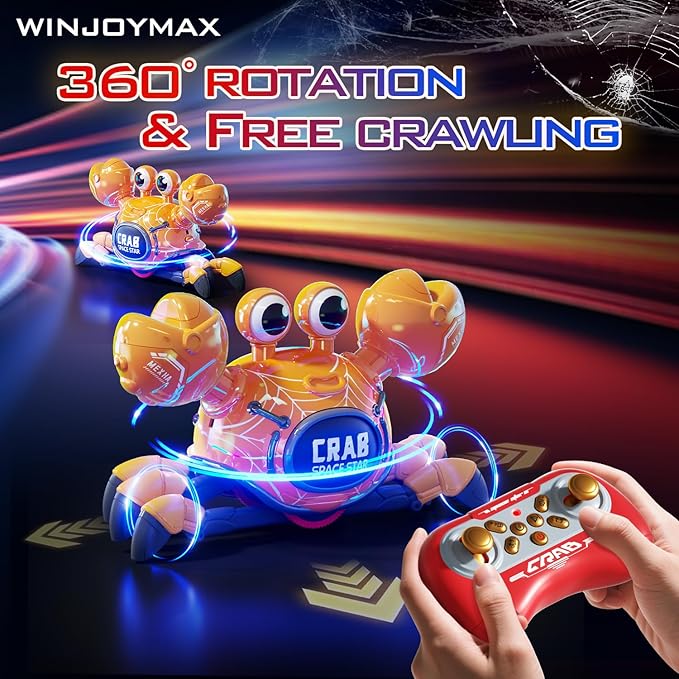 Remote Control Robot Crab ToyRechargeable With LED Lights And Music Fast Crawling 360-Degree Stunt Rotation 2.4GHz RC Robot Toys 3 4 5 6 7 8 9 10 Birthday Gifts For Boys And Girls（Yellow)