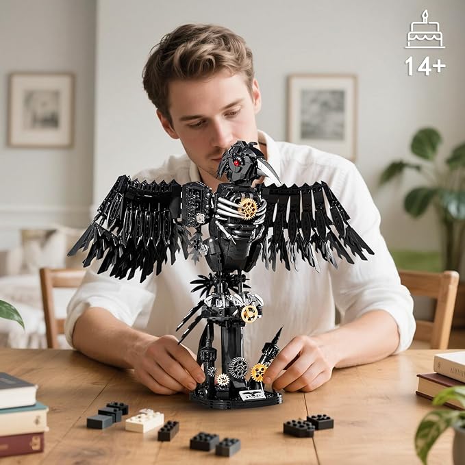 Mechanical Raven Bird Building Set MOC Creative Crow Animal Model Kit Collectible Home Office Decor Toy Gift for Adults Teens 14+ (1018PCS)