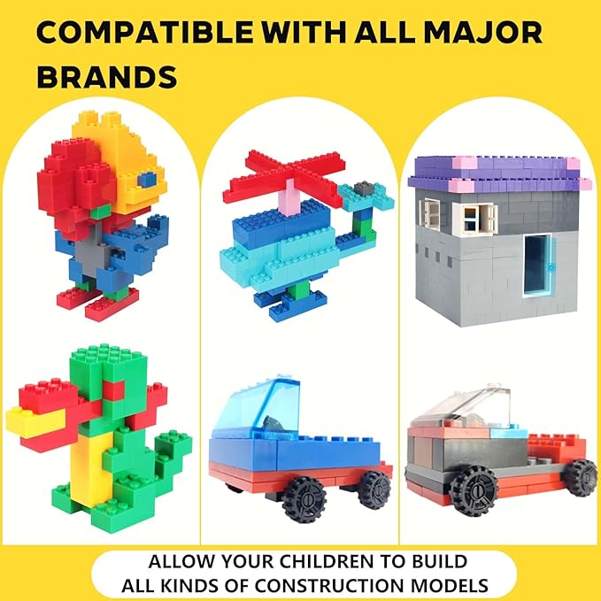 1600 Pieces Building Bricks Classic Bulk Building Blocks for Kids with Wheels and Axles Sets Windshield Windows Doors Baseplates Compatible with All Major Brands - 18 Shape/12 Color