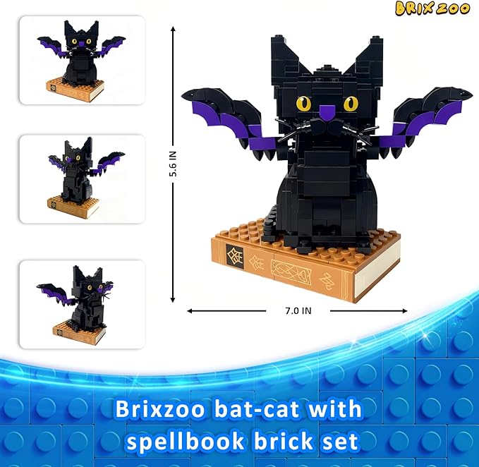 Bat-Cat with Spellbook Building Blocks Set Collectible Animal Building Toy Kids Learning &amp Educational Brick Sets (Age 3+) DIY Home &amp Office Decor for Adults-Gift Ideas