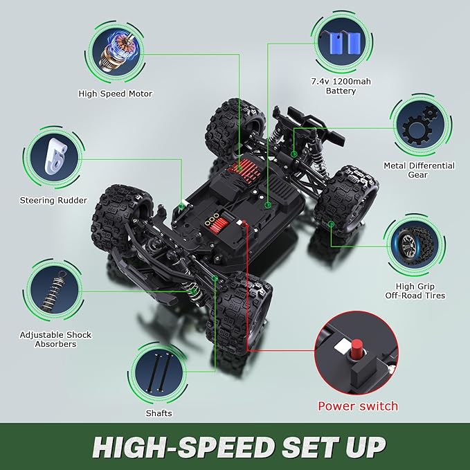 Fast RC Cars for Adult 1:18 Fast Remote Control Car 40KMH 2.4GHz High Speed RC Truck 4WD Waterproof Monster RC Truck with 2 Rechargeable Batteries Birthday Gifts for for 8+ Year Old Boys Adults