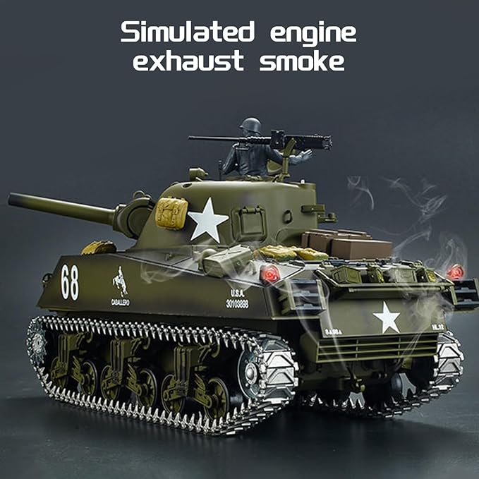Henglong 1:16 US M4A3 Sherman RC Main Battle Tank 2.4Ghz Remote Control Metal Tank for Adults Model Toy (Professional Version)