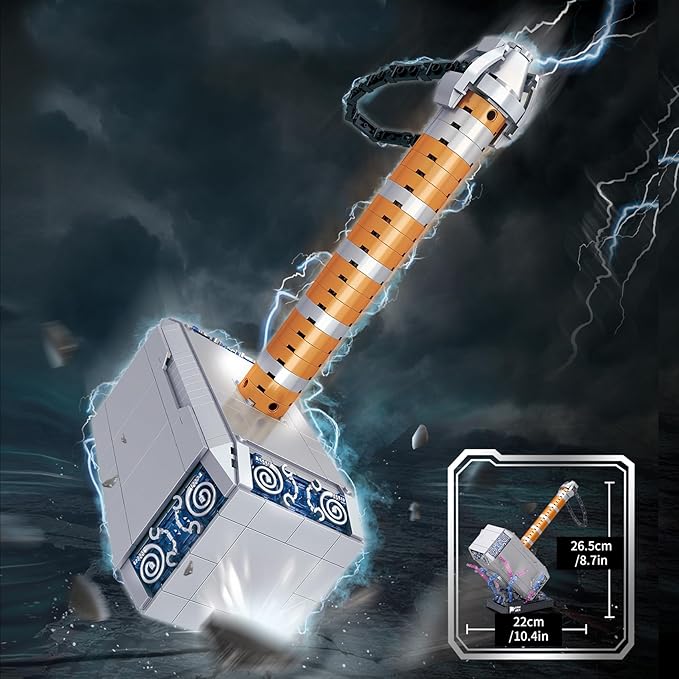 975PCS Thor Battle Hammer Building Blocks ToysCreative Super Hero Building Set Best Gift for 6+ Boys Girls or Adults