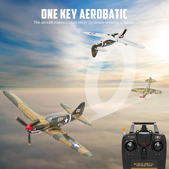 volantexrc RC Plane 4 Channel Remote Control Airplane Fighter P40 with Aileron 6-Axis Gyro Aerobatics for Adults
