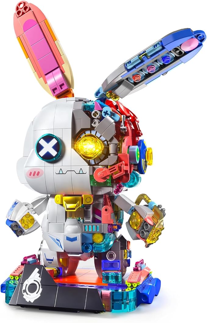 PIKARO Mechanical Bunny Rabbit Building Set for Boys Girls - Collection Animal Punk Style Toy Model Kit with LED Light Easter Halloween Birthdays Gift for Teens Kids Age 8 12 14（1377PCS）