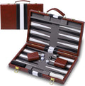 Backgammon Sets for Adults 15 inch Backgammon Brown Sets Classic Board Game with Premium Leather Case Portable Travels Strategy Backgammon Game Set for Adults Kids (Brown)