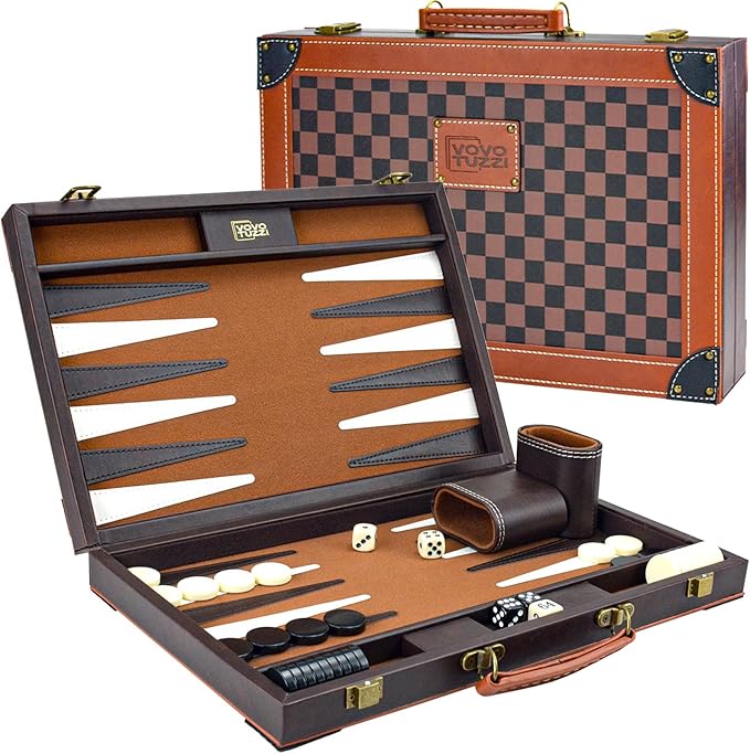 Premium Backgammon Set Backgammon Sets for Adults15 Inches Backgammon Board Games for Adults and Kids Travel Backgammon Set Strategy Game Checkerboard Design Brown