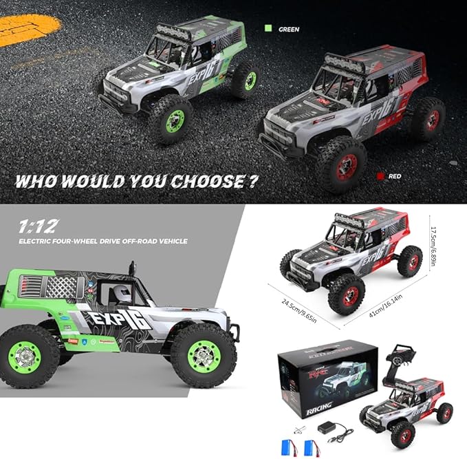 GoolRC WLtoys 124006 RC Car 1:12 Scale Remote Control Car 4WD 40KM/H High Speed RC Truck 2.4GHz Off-Road RC Crawler RTR with LED Lights and 2 Batteries for Adults (Red)