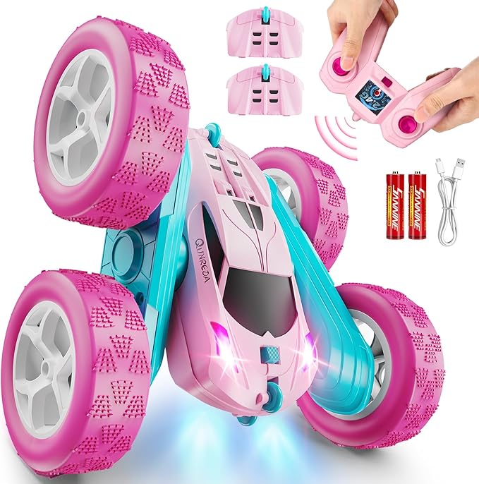 RC Cars Pink Remote Control Car for Girls 2.4 GHZ Double Sided RC Stunt Car 360° Rotating Remote Control Crawler with Headlights Car Toys for 6 7 8 9 10 11 12 Girls Birthday Gift Grandkids