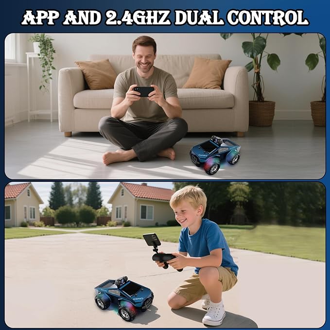 1/28 RC Monster Truck with Camera RC Car Toys with 720P HD FPV Camera High Speed All-Terrain Remote Control Car Racing Vehicle with Blinking Body Lights for Adults Kids Boys Dual Control Modes