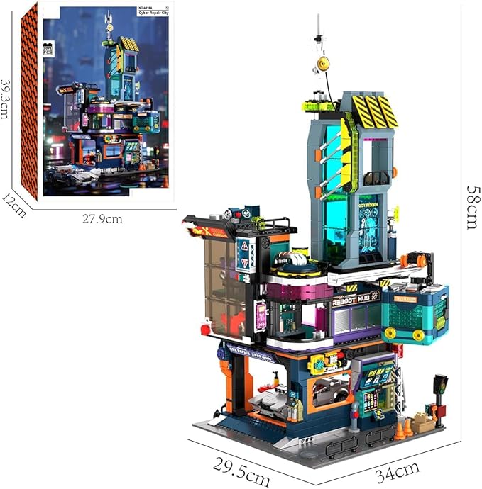 Cyberpunk Repair City Building-Bricks Set with Future Sports Car Future City Modular Buildings Set Display Idea for Adults and Sci-fi Lovers Creative Gift for Adults 2098pcs