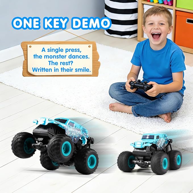 DYODYORC Remote Control Car 2.4Ghz All Terrain Shark Monster Truck Toys RC Truck with Music 3 Lighting Effects 360 Stunt Capable 2 Batteries Ready to Run Toy Gifts for Boys and Girls (Blue)