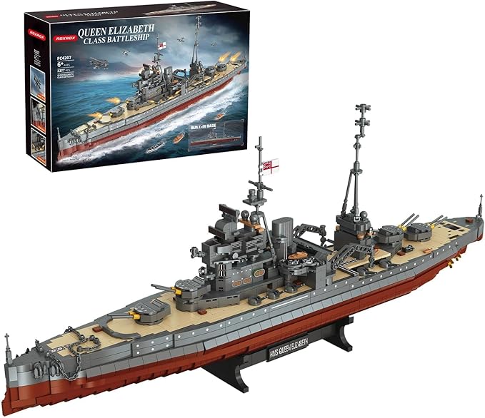 Military Series World War II Battleship Building Kit 2277 Pcs Queen Elizabeth Class Battleship Compatible with Lego Military Army Set Adults WW2 Gift Boat Building Block Teens 14+ Model Home Decor