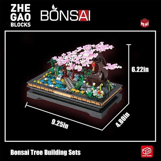 Bonsai Tree Building SetsJapanese Style Cherry Blossom Tree Mini Building Blocks(1101PCS) Including Garden PlantsAnimalPondMeaningful Gift for 6 7 8 9 10+ Kids and Adults…