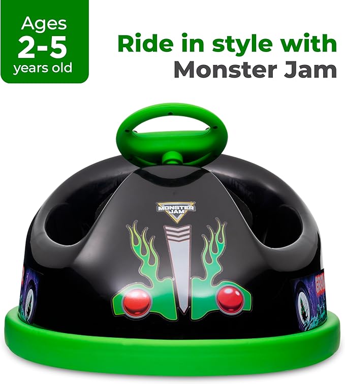 Monster Jam Bumper Car for Kids 2 Speed Electric Bumper Car Vehicle Toddler Bumper Car with Remote Control and 360 Degree Turning 6V Motor LED Lights Gifts for Toddlers