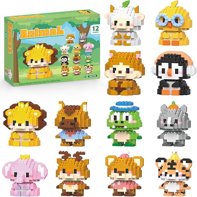 12 Pack Animals Building Block SetsMicro Mini Animals Party Favors for Kids Birthday Gift for Boy Girl(1691 Pieces)