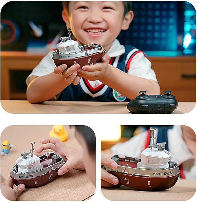GoolRC RC Boat RC Tugboat Remote Control Boat for Pools and Lakes 2.4GHz Electric Tugboat Model with Lights Rechargeable Battery for Adults