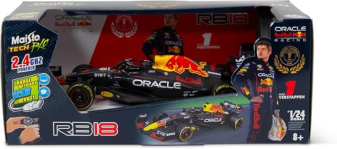 Maisto Tech R/C F1 Red Bull Racing RB18 (2023): 1:24 Scale Remote Control Car Faithful Formula 1 Car 2.4 GHz Pistol Grip Control 23 cm Black (582356)