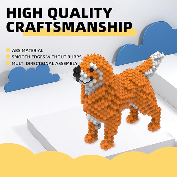 Cute Dog Building Animal Sets Extremely Challenging STEM Building Blocks Decor for Adults Kids Micro 3D Educational Toys for Boys Girls Ages 8 and Up Golden Retriever