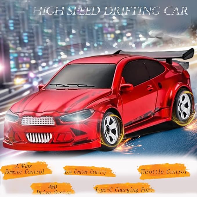 Mini RC Drift Car 1/64 RC Remote Control Car High Speed 2.4GHz Full Proportional RTR Micro Sports Racing Drift 4WD HobbyFast Race Vehicle with Lights Model Toys Gift for Kids Boys Adults