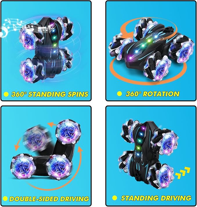 Upgraged Gesture Sensing RC Stunt Car with Lights &amp Music Hand Gesture Remote Control car Toy with 360° Spins Gesture RC Spray Car Birthday Toys Gifts for 6 7 8 9 10 Year Old Boys