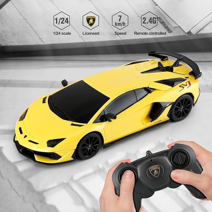 RASTAR Lamborghini Remote Control Car 1/24 RC Lamborghini Aventador SVJ RC Model Toy Car Yellow