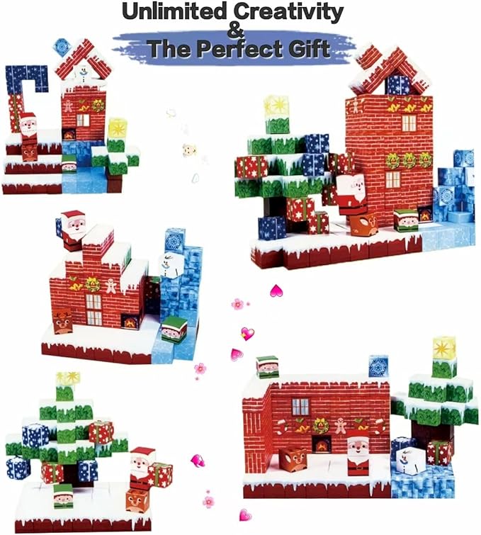 150PCS Magnetic Tiles Christmas Building Set STEM Sensory Toys with Santa &amp Reindeer Figures for Kids Ages 3-12 Gift Educational Magnetic Blocks for Toddler Boys Girls
