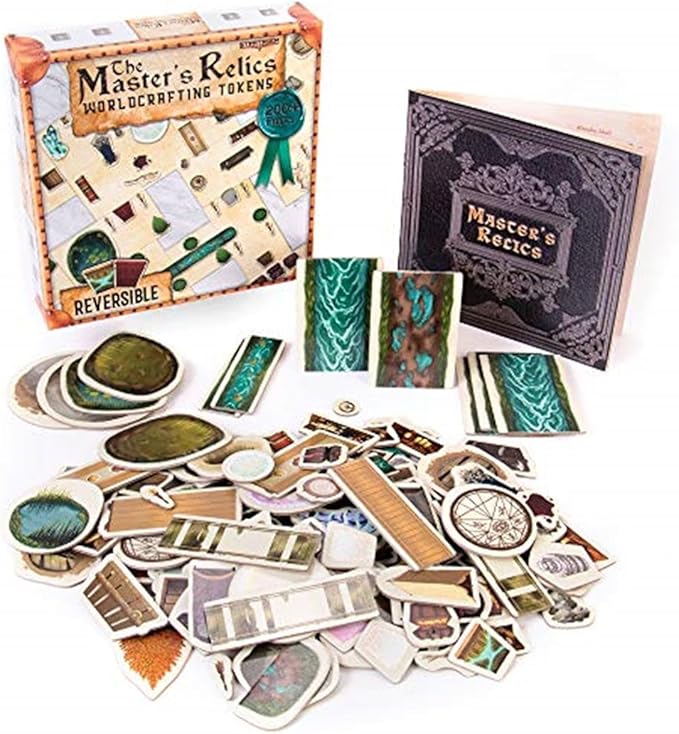 Master's Relics - RPG Item Token Accessory Set - 200+ Double-Sided Dry/Wet Erase Reversible Object Pawns for Fantasy Tabletop Roleplaying Game Terrain Tiles and Dungeon Battle Maps - D&ampD Compatibl