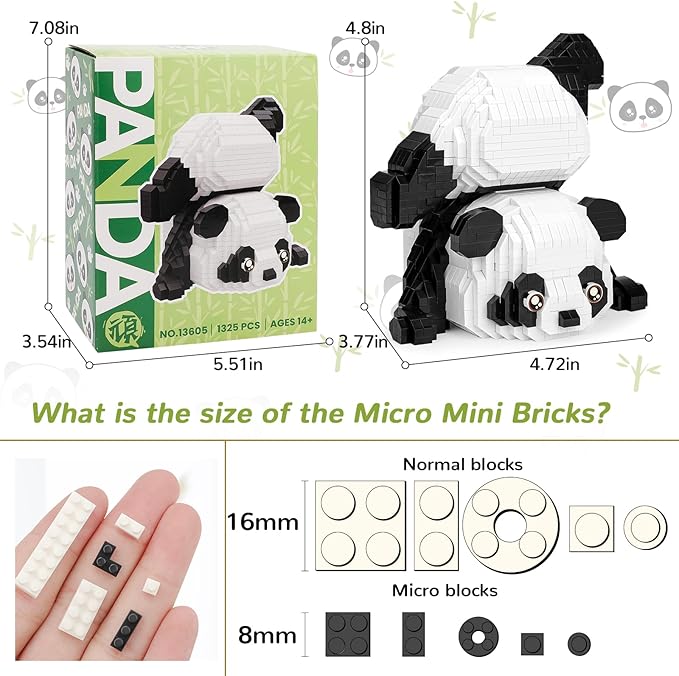 Cute Panda Mini Building Blocks Sets for Goodie Bags Not Compatible with Lego Animals 1325 PCS Micro Mini Building Toy Bricks for Adults Party Favors for Boys Girls 14+